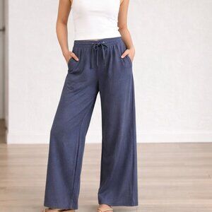 NEW Barefoot Dreams Malibu Drawstring Wide Leg Lounge Pants XS Blue